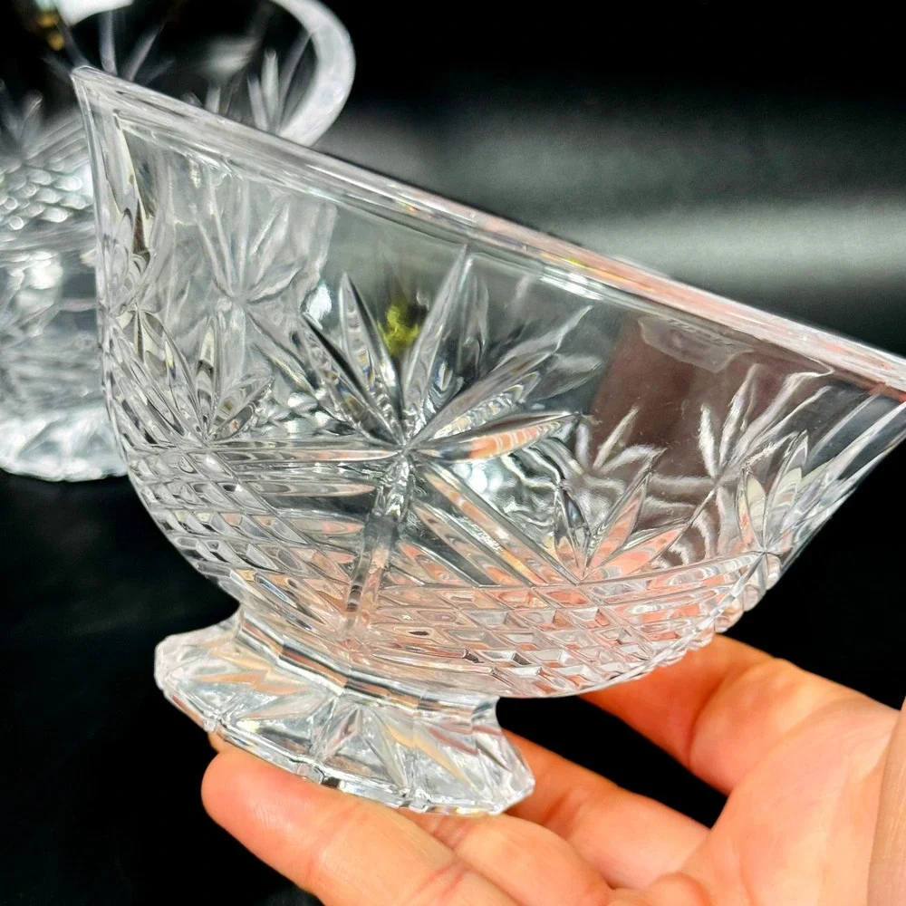 Towle Full Lead Crystal Austria Footed Dessert Bowls Set of 2 Star Fan Pattern